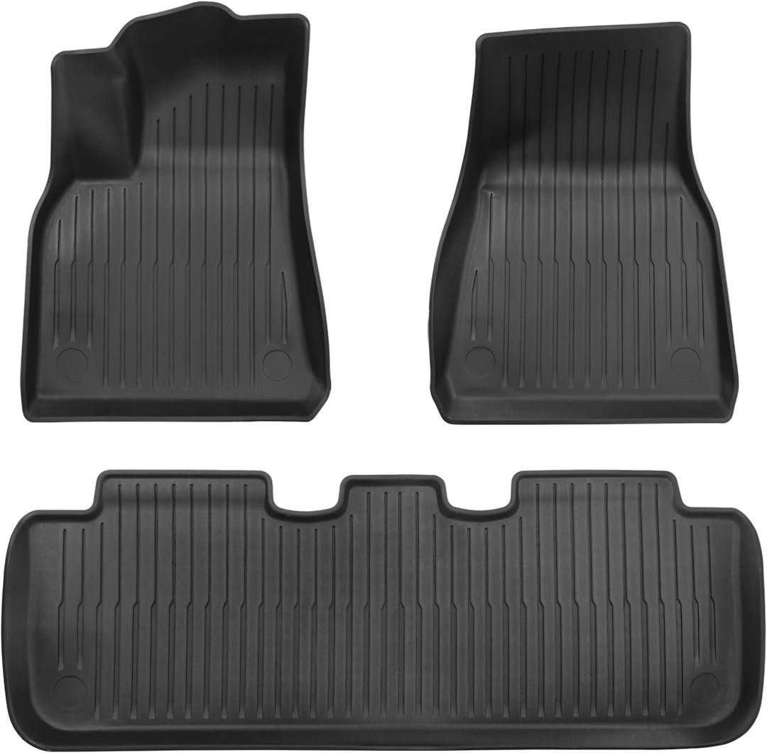 Floor Mats for Tesla Model Y 3PCs Accessories 2024 Floor Mats Material TPE for 5 Seater Cargo Liner Compatible with Tesla Model Y 2024 2023 2022 2021,Set of 6 Mats (Not Fit 7-Seat) (3 PCS for 5-Seat)