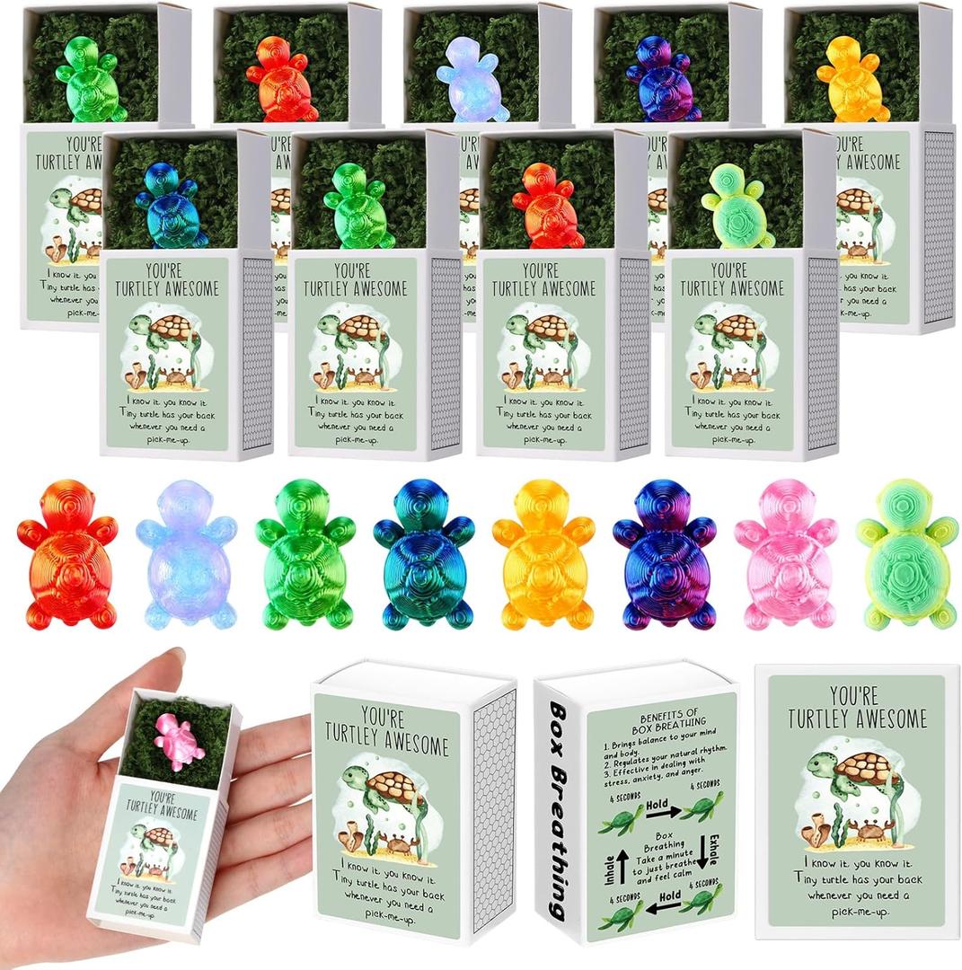 Wonderjune 30 Sets Emotional Support Gifts Bulk for Coworkers Cna Week Teachers End of Year Gift Emotional Support Mini Animals in a Box with Positive Card for Nurse Office Staff (Metallic Turtle)