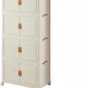 29Gal Foldable Plastic Storage Cabinet with Doors 4 Tier Large Folding Stackable Storage Box with Lids White Tall Nightstand for Bathroom,Bedroom,Living Room