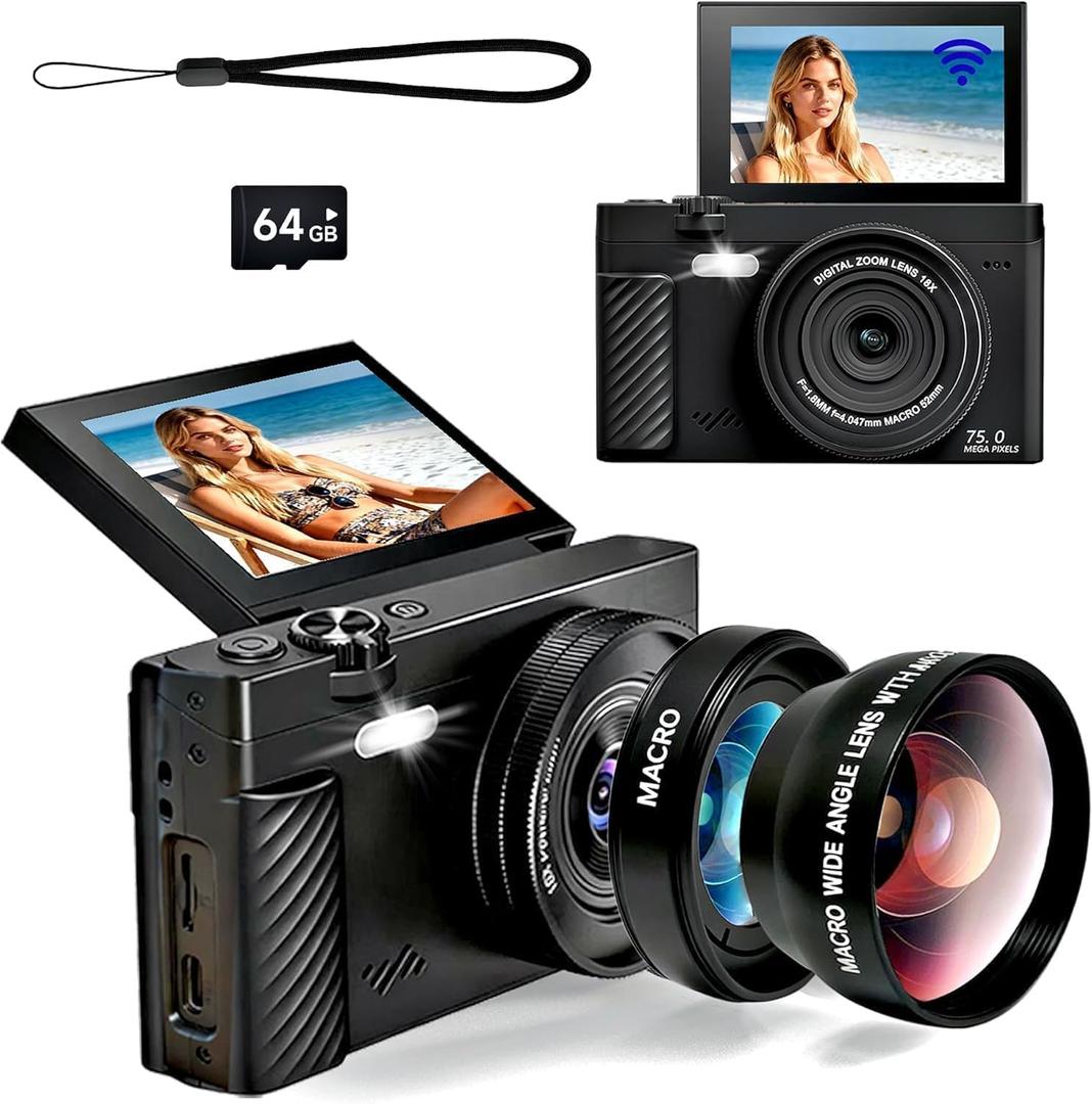 4K Digital Camera for Photography, Autofocus Vlogging Camera for YouTube with WiFi, Point and Shoot Camera for Beginners Teens and Travel (Creator Lens Kit)