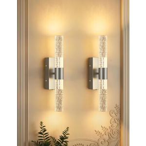 Battery Operated Wall Sconce Set of 2,3CCT Dimmable,10400mAh,Silver Modern Rechargeable Wall Sconce with Remote,Wireless Wall Lights for Bedroom,Living room,Hallway(15.3 inch)