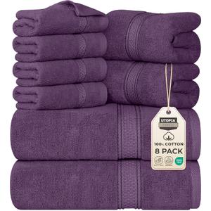 Utopia Towels 8 Piece Premium Towel Set, 2 Bath, 2 Hand, and 4 Wash Cloths, 600 GSM 100% Ring Spun Cotton, Highly Absorbent Towels for Bathroom, Gym, Hotel, and Spa, Plum