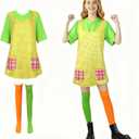 Women Longstocking Costume Set T-Shirt Apron and Stockings Halloween Longstocking Costume Outfit M (5 ft 5 in-5 ft 9 in/165-175cm)