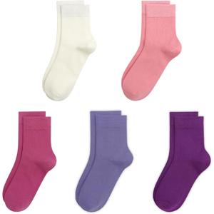 SERISIMPLE Kids Viscose Bamboo School Socks Soft flate Seam Color Anti Odor Thin Breathable Stretch Cuffs Girls Boy 5 Pairs (Medium, Purple&pink)