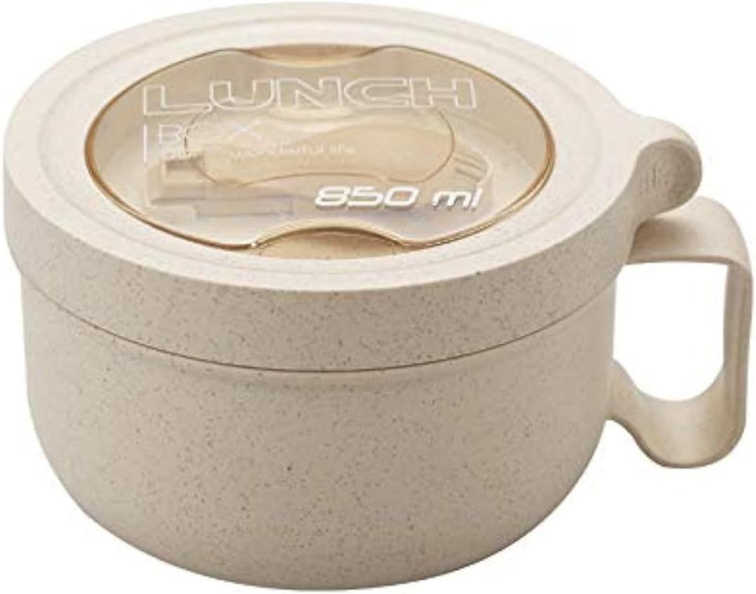 Rarapop 28.7oz Microwave Soup Bowl Containers with Lids, Wheat Straw Ramen Noodles Cup Mug for Instant Noodles,Oatmeal, Gumbo, Salad,Crunch,Cereal & More - Easy-Grip Design, Beige