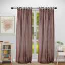 THE ART BOX Natural Gauze Blended Curtains Linen Sabsitute Energy Efficient Light Filtering Tie Top Door Window Treatment 2 Panel Drapes for Livingroom (Chocolate, L 63" X W 42" Each Panel)