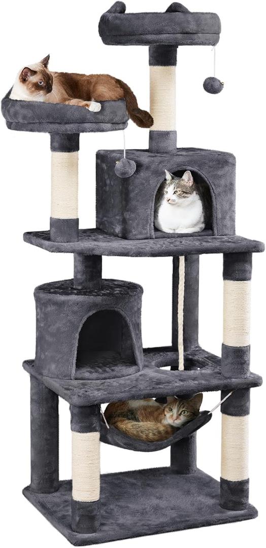 Yaheetech 62.5inches Cat Tree Cat Tower Cat Condo with Platform & Hammock, Scratching Posts for Kittens Pet Play House with Plush Perch for Indoor Activity Relaxing, Dark Gray