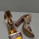 Herstyle Womens Chunky Block Heels  Open Toe Ankle Strap Sandals, 3.75 Inch High Heels for Wedding, Party & Dressy Occasions  Comfortable Strappy Dress Shoes (6, Rosegoldglitter)