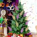 60 Pcs Mardi Gras Glitter Leaves Feathers Stems, 11.4" x 2.5" Purple Gold Green Artificial Feather Leaves Picks Vase Filler, Mardi Gras Faux Sparkly Leaf Twigs Sprays for Carnival Party Table Decor