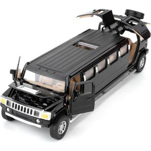1/32 Hummer H2 Car Model, Diecast Car Toy with Sound and Light, Alloy Stretch Limousine Pull Back Toy Vehicle for Adult Kids Boys Girls (Black)