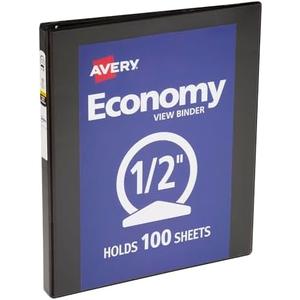 Pack of 2 Avery Economy View 3 Ring Binder, 0.5" Round Rings, 100-Sheet Capacity, 0.7 Inch Wide Spine, Great for Home, School Supplies, Office, or Organization Needs, 1 Black Binder (05751)