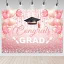 Mocsicka Pink Graduation Backdrop Congrats Grad Graduate Pink and Diamond Party Decorations Background Class of 2025 Photography Backdrops (6x4ft)