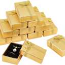 PH PandaHall Cardboard Gifts Box Set, 12pcs 2.7 x 1.9 x 0.9 Inch Golden Jewelry Gift Box Display Boxes Empty Gift Box with Bowknot for Earring Necklaces Bracelet Jewelry Packaging Box