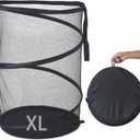 Seiritex Mesh Popup Laundry Hamper 115L Foldable Laundry Basket Extra Large Capacity Collapsible Clothing Storage Basket with Handles 26 H x 18 W x 18 L (Black)