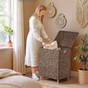 SONGMICS Laundry Hamper 2 Sections, 34.3 Gal. (130 L) Handwoven Water Hyacinth Wicker Laundry Basket with Lid, Natural Material, Removable Machine Washable Liners, Handles, Espresso ULCB202K01