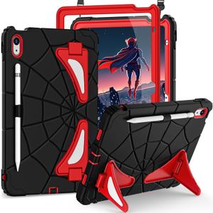 Case for iPad (A16) 11th Generation 11 Inch (2025),iPad 10th Generation 10.9 Inch (2022) Kids Friendly i Pad Case 10th Gen with Screen Protector, Shockproof Cover for i Pad 11/10 Gen, (Black Red)