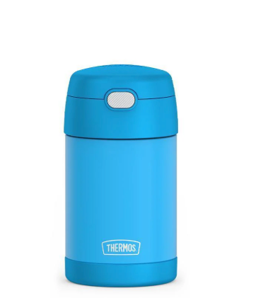 THERMOS FUNTAINER Insulated Food Jar, 16 Ounce, Kid Friendly Thermos Food Jar with Foldable Spoon, Denim Blue (16 Ounces, Electric Blue)
