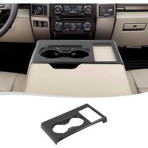 Voodonala for Ford F250 F350 F450 F550 XL XLT Center Console Water Cup Holder Panel Cover Compatible with Ford F250/F350/F450/F550 2017-2022(Black Wood,ABS,1Pc)