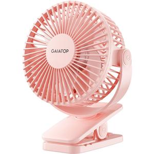 Gaiatop Portable Clip on Fan Battery Operated, Small Powerful 3 Speed Quiet 360 Rotate, USB Rechargeable Mini Personal Cooling Fan for Desk Table Home Office Stroller Camping Women Gifts Pink