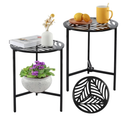2 Packs 13" Metal Outdoor Side Tables Small Black Outside End Table for Patio Round Accent Garden Corner Stand for Small Spaces Weather-resistant Coffee Table for Balcony Porch Plant Stand