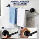 No-Drill Stainless Steel Suction Cup Towel Bar, Adjustable 14.624 Inch Bathroom Towel Rack for Glass Shower Door & Tile Wall, Heavy Duty Wall Mounted Towel Holder(Matte Black)