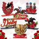 6 Pcs Derby Horse Racing Table Decorations Signs Run for the Roses Wooden Tabletop Centerpiece Kentucky Derby Party Tiered Tray Table Toppers for Home Office Desk Derby Shelf Holiday Party Supplies