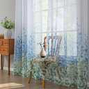 TOAVA DECO Sheer Curtains with Tie Backs Grommet for Living Room Floral Patterned Light Filtering Blue Flower Leaf Window Drapes 84 Inches Long 2 Panels Bedroom Farmhouse Nursery Dining 52w x 84l