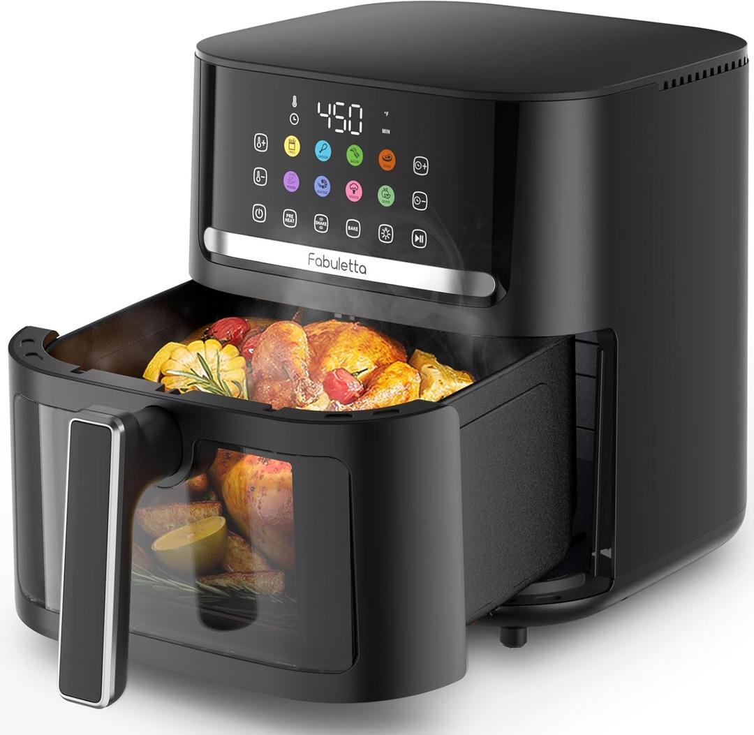 FABULETTA 6.5QT Large Air Fryer, Air Fryers Clear Window With Washable Basket, 10-in-1 Presets Functions For Crisp, Roast, Bake and Reheat, Auto Shut-off, Nonstick & Free Recipes & Easy Meals Airfryer