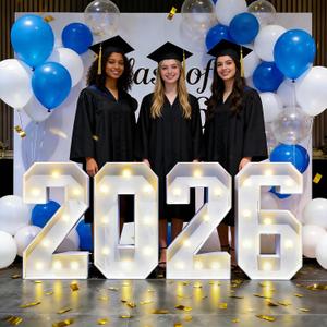 2.3ft 2026 Light Up Numbers New Year Decorations Class of 2026 Graduation Large Sign Big Grad Mosaic Foam Board Giant Jumbo Lighted Marquee Letters 2.3 Feet Tall with Lights High School College Party Prom Decor