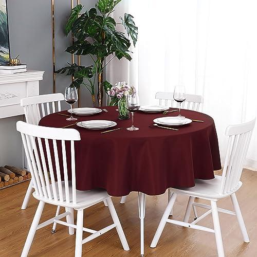 FOLINS&HOME Burgundy Round Tablecloth - 48 Inch Rust Red Waterproof Heavy Duty Wrinkle Free Polyester Circle Table Cloth, Spillproof Washable Wipeable Circular Table Cover for Party, Wedding, Dining