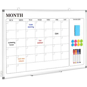 DOLLAR BOSS Dry Erase Calendar for Wall, 24''x 18'' Magnetic Whiteboard Monthly Planner, Double-Sided Aluminum Framed Schedule Board for Office, Home, School