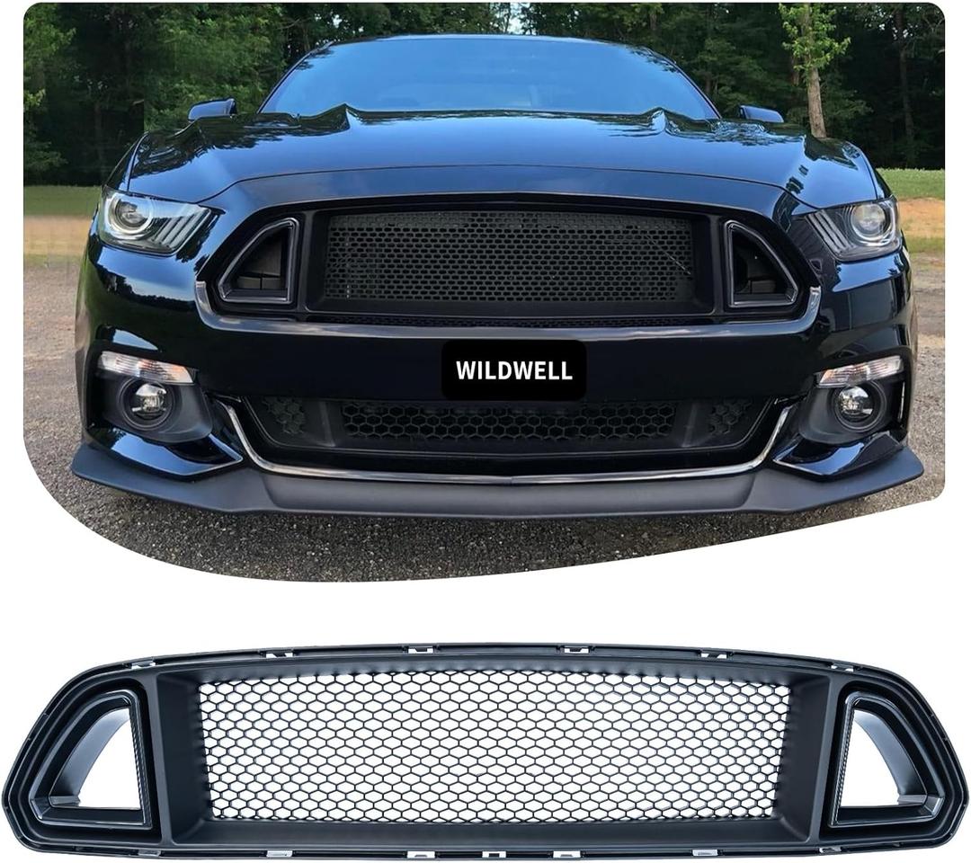 WildWell Mustang Grill For Ford Mustang 2015-2017 Front Upper Hood Grill Mesh Style Black
