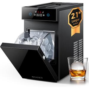 ecozy 2.1" Clear Ice Ball Maker Countertop with CrystalFlux Technology, Minimal Footprint Sphere Ice Maker with 8H Timer, 1 pc in 30 Mins, 48 pcs/Day, Self-Cleaning for Home Bar Whiskey & Bourbon, Glossy Black