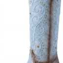 Knee High Womens Cowboy Boots Embroidered Pointed Toe Cowgirl Boots with Side Zipper Retro Western Chunky Heel Tall Boots Blue 8
