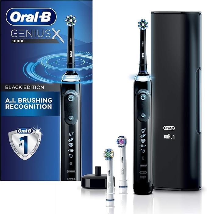 Oral-B GENIUS X Electric Toothbrush with 3 Oral-B Replacement Brush Heads and Toothbrush Case, Black