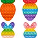Easter Pop Fidget Toys for Kids, 4 Pack Rainbow Bunny and Carrot Push Bubble Sensory Toys, Easter Basket Stuffers for Kids Toddlers Boys Girls, Stress Relief Party Favors Gifts