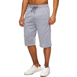 Hidyliu Mens Elastic Waist Drawstring Workout Gym Joggers 3/4 Shorts Summer Casual Sweat Short Pants with Pockets, Extra Large, Gray 