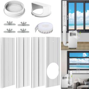 Portable Air Conditioner Window Kit with Universal Coupler Fit for 5.1"/5.9" Exhaust Hose, Mobile A/C Window Vent Seal Kit with 4 Adjustable Seal Plates for Vertical/Horizontal Sliding Window