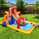 Hongcoral Inflatable Water Slide Bounce House Obstacle Course with Large Splash Pool, Climbing Wall, Boxing Ball, Climb&Slide Mound Backyard & Indoor Bouncy Castle for Kids 3-10