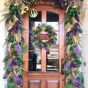 TEMPUS 20 inch Mardi Gras Purple and Green Glitter Wreath for Carnival Front Door and Party Decorations, Mardi Gras Party Home Decor Wreath with Mardi Gras Sign, Indoor and Outdoor Glitter Party Wreat