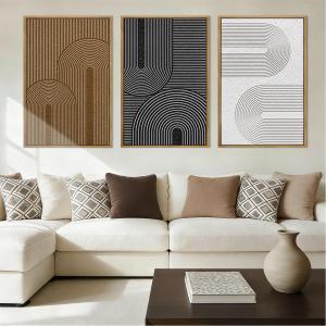 BINCUE Abstract Neutral Canvas Paintings Modern Artwork for Walls Framed for Bedroom Living Room Hallway 16x24 Inch Set of 3