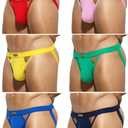 Arjen Kroos Men's Cotton Jockstrap Sexy Pouch Underwear 6 Pack Athletic Supporter (Red/Yellow/Blue/Pink/Green)