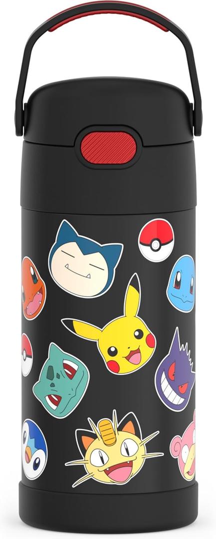THERMOS FUNTAINER Water Bottle with Straw - 12 Ounce - Kids Stainless Steel Vacuum Insulated Water Bottle with Lid, Pokmon (Pokemon)