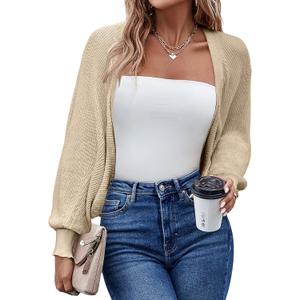 HOTOUCH Women's Cardigan Shrugs Long Batwing Sleeve Knitted Cropped Bolero Open Front Casual Elegant Cardigans for Dresses (Beige, S)