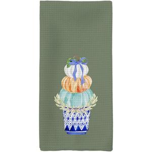 Fall Kitchen Towels, Chinoiserie Pumpkin Decorative Fall Hand Towels, Bowknot Coquette Dish Towel Dishcloths Tea Towel for Kitchen Decor, Farmhouse FallKitchen Bathroom Decor, Green 16x24in