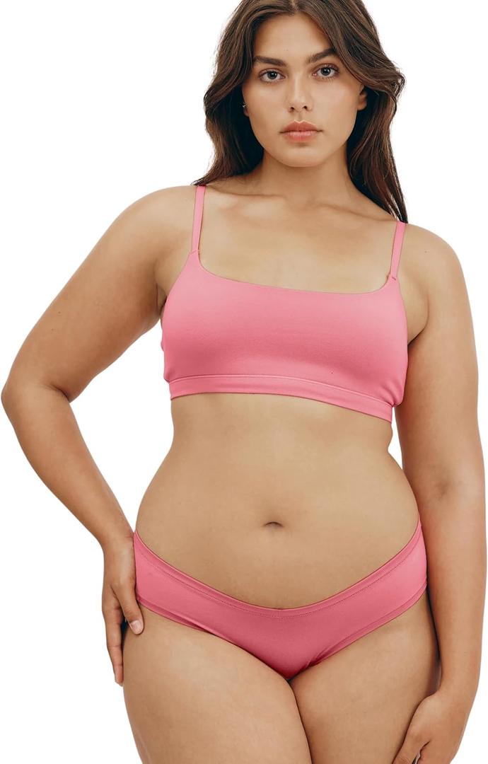 Organic Basics Women's Flex Scoop-Neck Cotton Bralette (XX-Large, Melon Pink)
