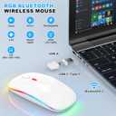 LED Bluetooth Wireless Mouse for MacBook Air Mac Pro Laptop Computer iPad, Rechargeable Silent Light-Up Mouse Jiggler Optical Dual Mode BT5.2 & USB-A/USB-C for Students, Kids, Girls, Boys - White