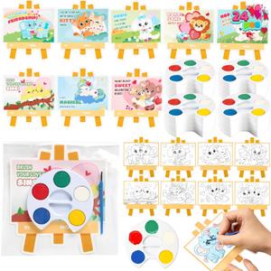 JOYIN 24 Pcs Valentine's Day Mini Watercolor Paints with Easel-Shaped Cards, 5 Colors Heart-Shaped Paint Palettes & 8 Animal Themed Cards, Valentine Crafts Set for Kid Gifts Exchange Classroom Prize