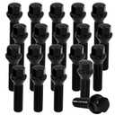 QIAOAUTOCC M14x1.5 Wheel Lug Bolts – 45mm Thread Length, 17mm Hex, 60° Conical Seat – Compatible with Wheel Spacers & European Vehicles – 20 Pack, Black