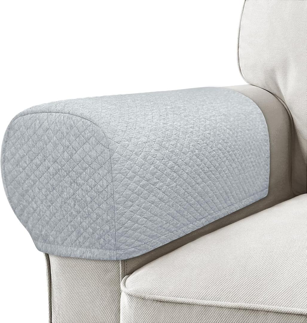 Roytub Stretch Couch Arm Covers, Breathable Armrest Cover for Sofas and Chairs Armrest Cover Keep Home Clean, Scratch-Resistant Sofa Arm Covers Protect and Decorate Your Sofa(Medium, Light Gray, 2PCS) (M - 17.5"(D)  6.3(W)  8.2(H))